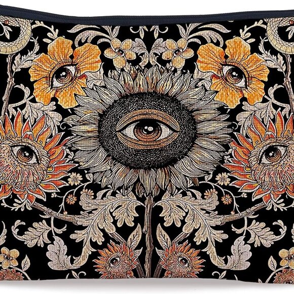 Tarot Evil Eye Sunflower Hippie Snake Vintage Flowers Floral Cosmetic Bag Decora - Picture 1 of 6